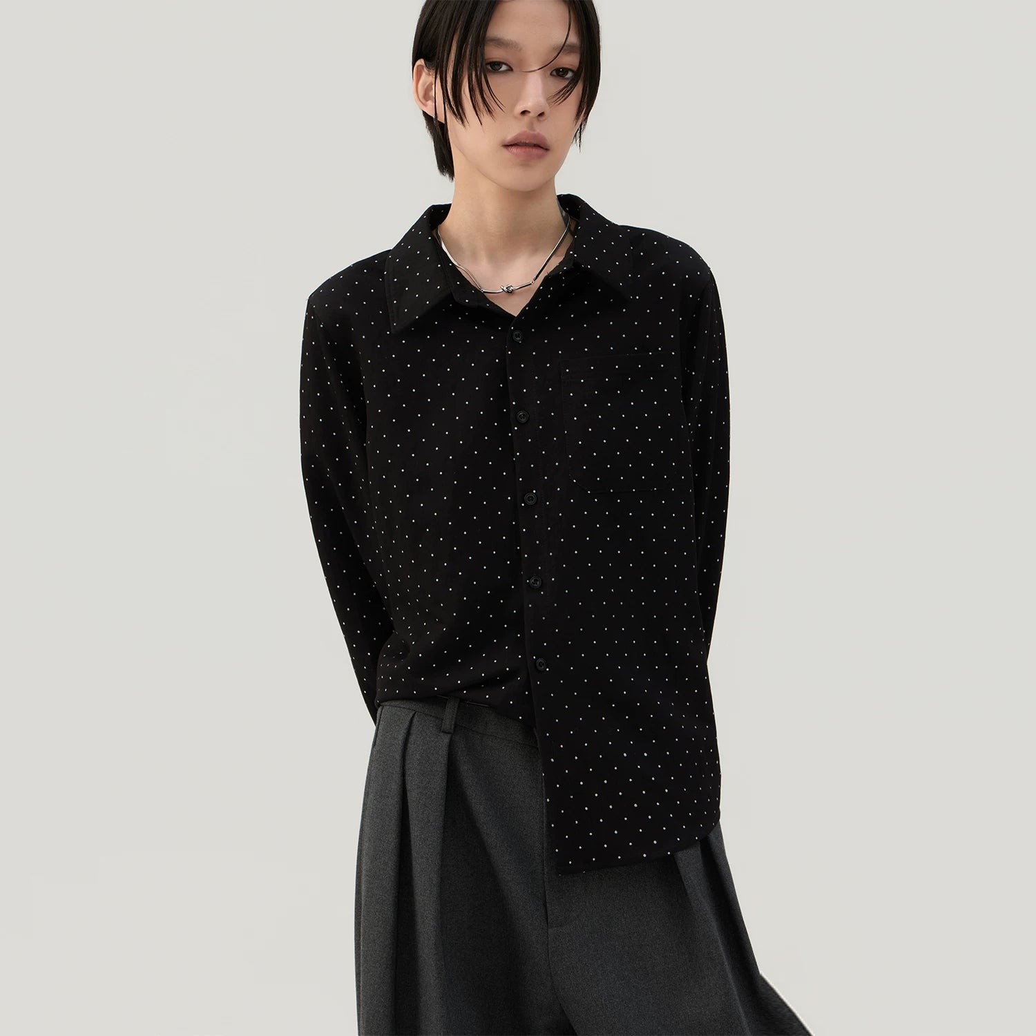 Sameuoo Front Shoulder Casual Long Sleeve Shirt