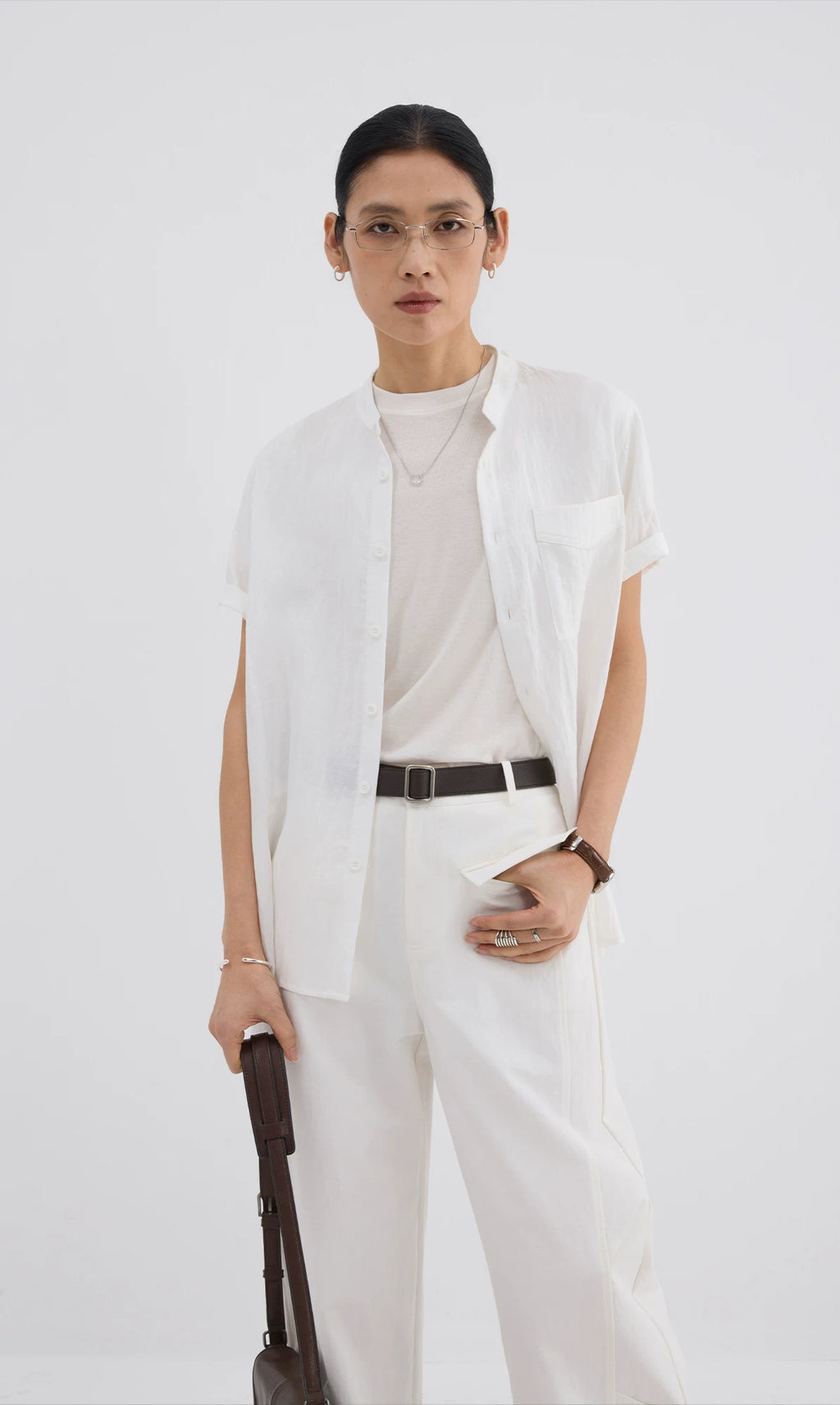 Sameuoo Detachable Collar Casual Short-sleeved Shirt