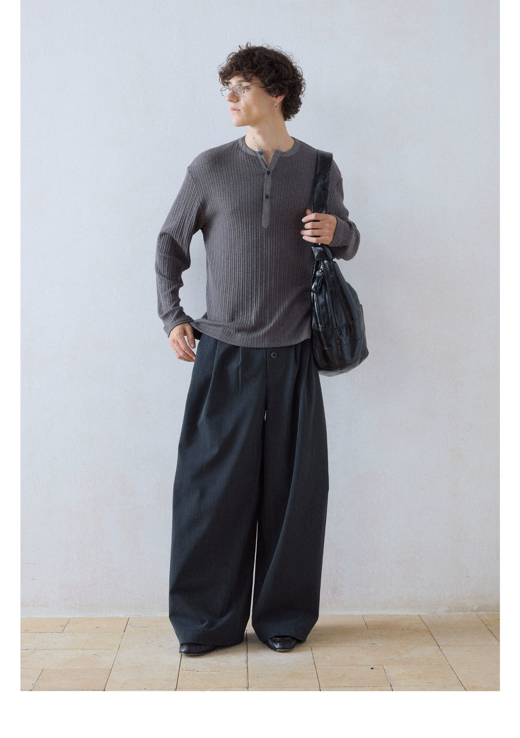 DIMC Henry Collar Button Casual Long Sleeve