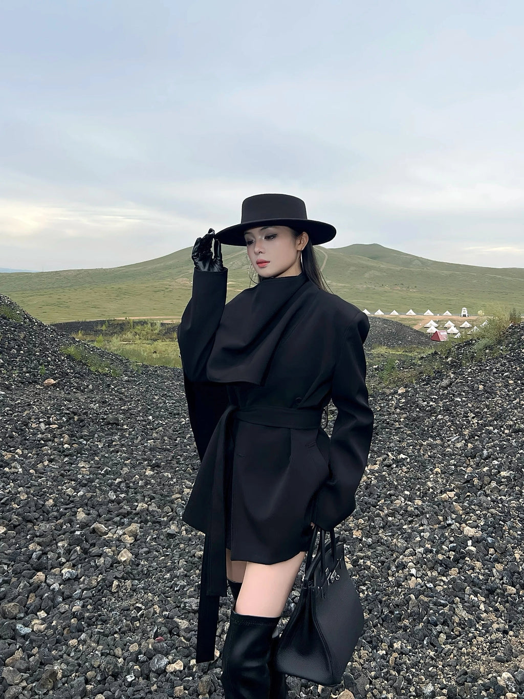 CHUYUQI Silhouette Scarf Short Trench Coat Shawl Jacket