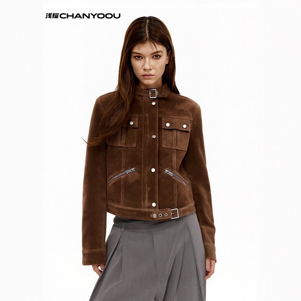 CHANYOOU Vintage Suede Stand-up Jacket