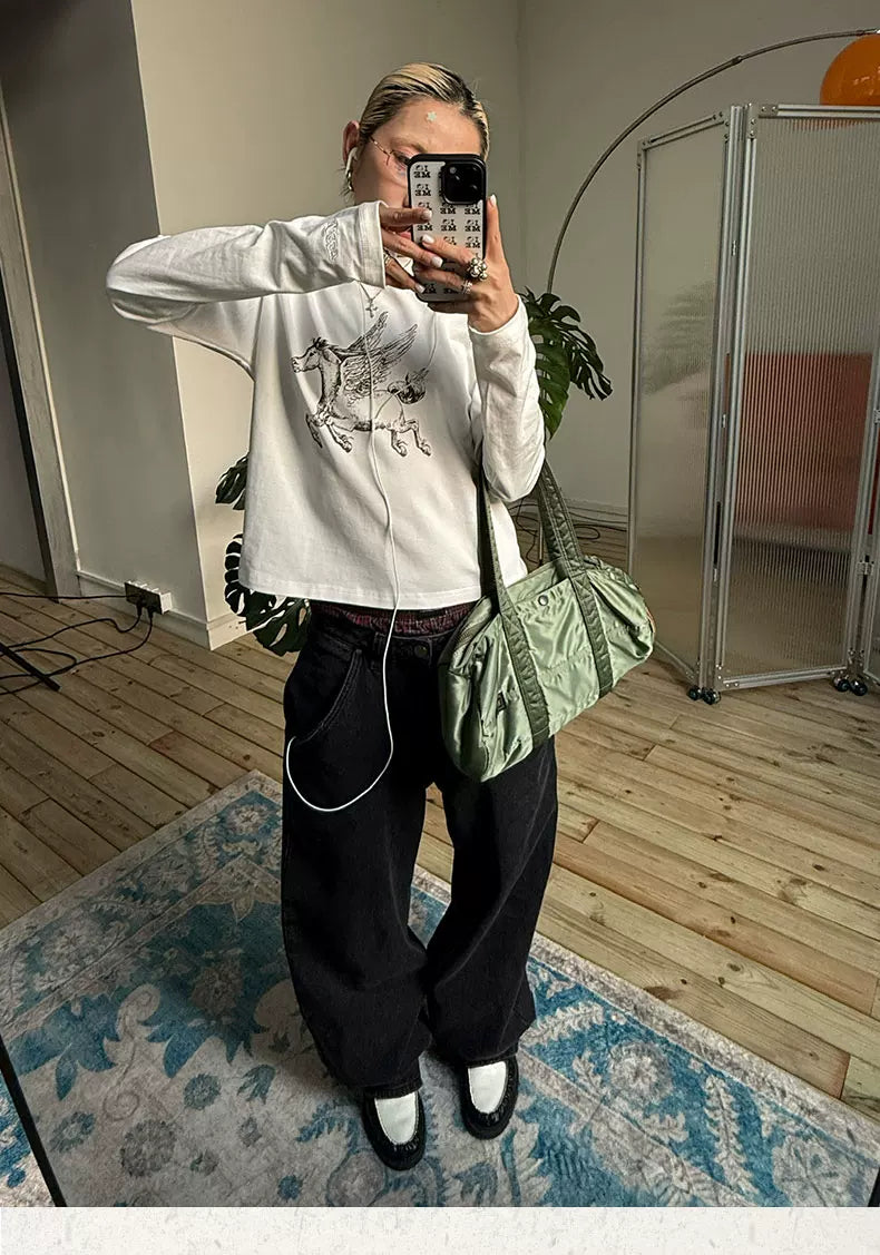 MMBBT Pegasus Cotton Printed Round Neck Loose Long Sleeves