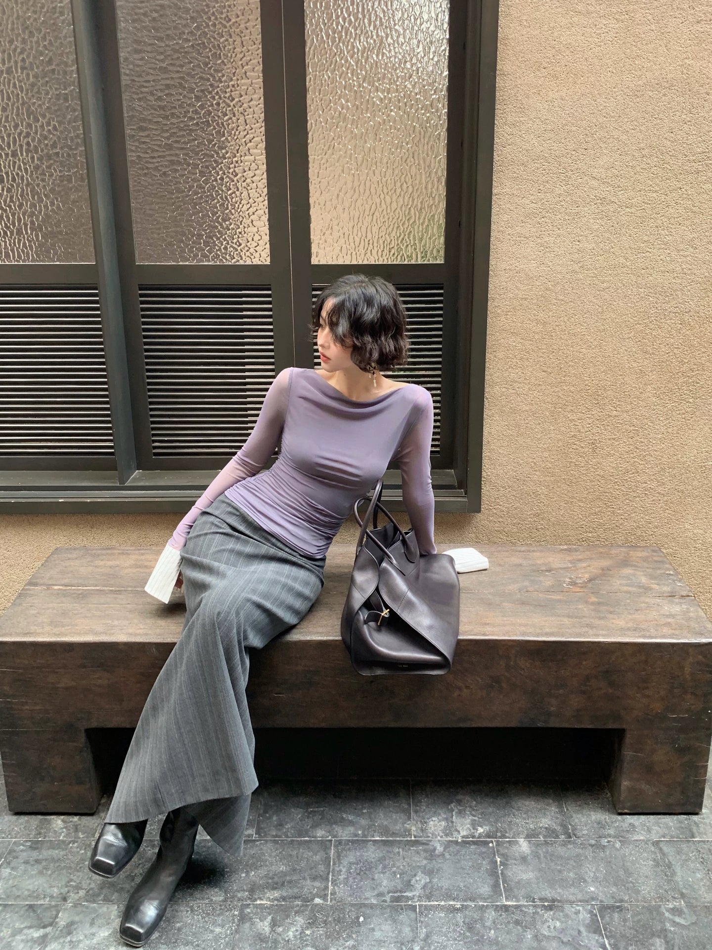 KELIFAN Retro High-waisted Long Striped Skirt