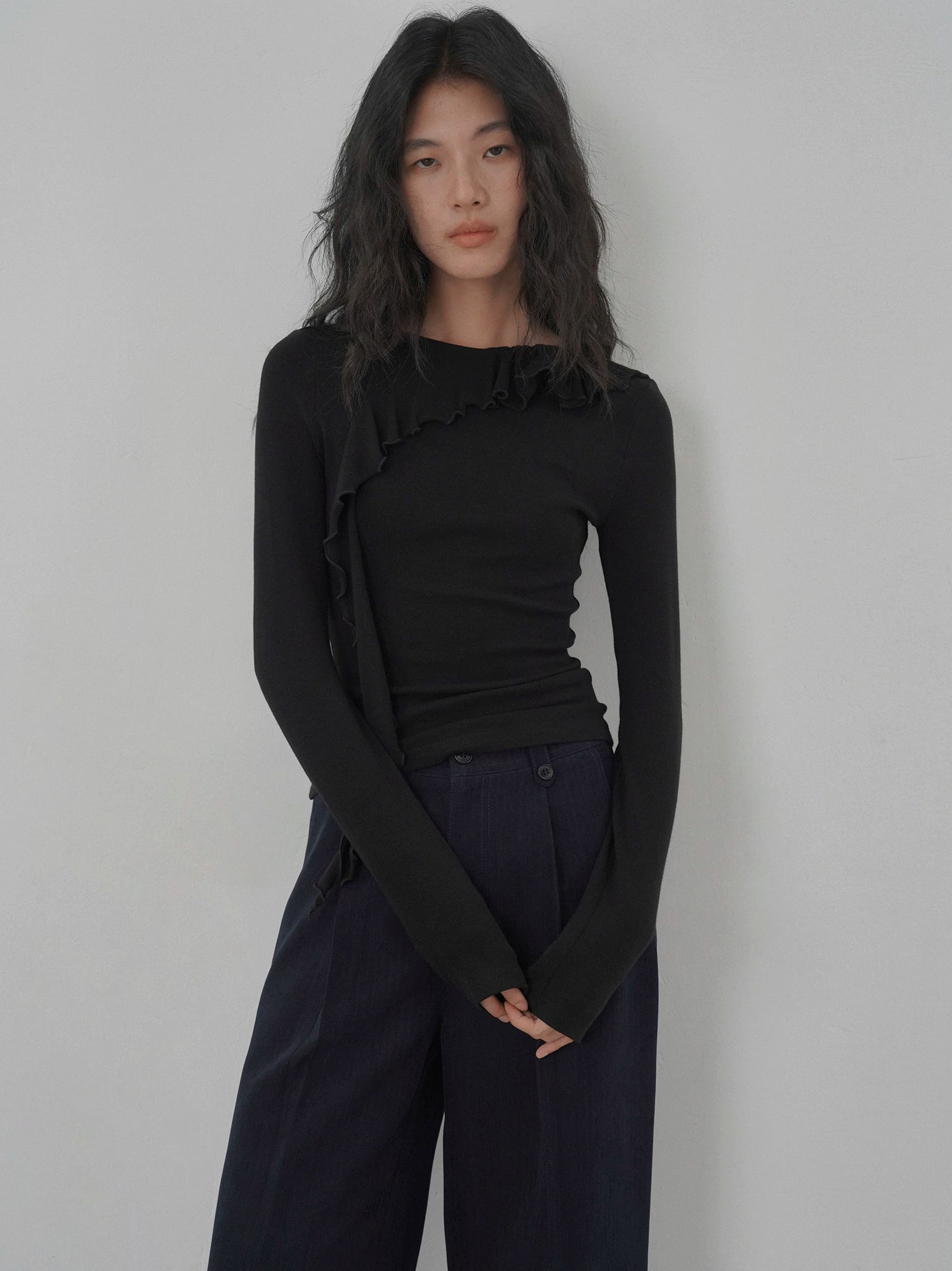 Eighthmonth Single-sided Fungus Edge Slimming Looklong Sleeves