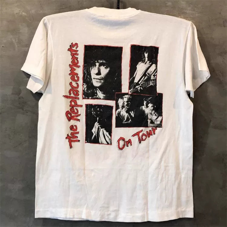 UPUPXIA Retro Portrait Print Made Old Loose Tee