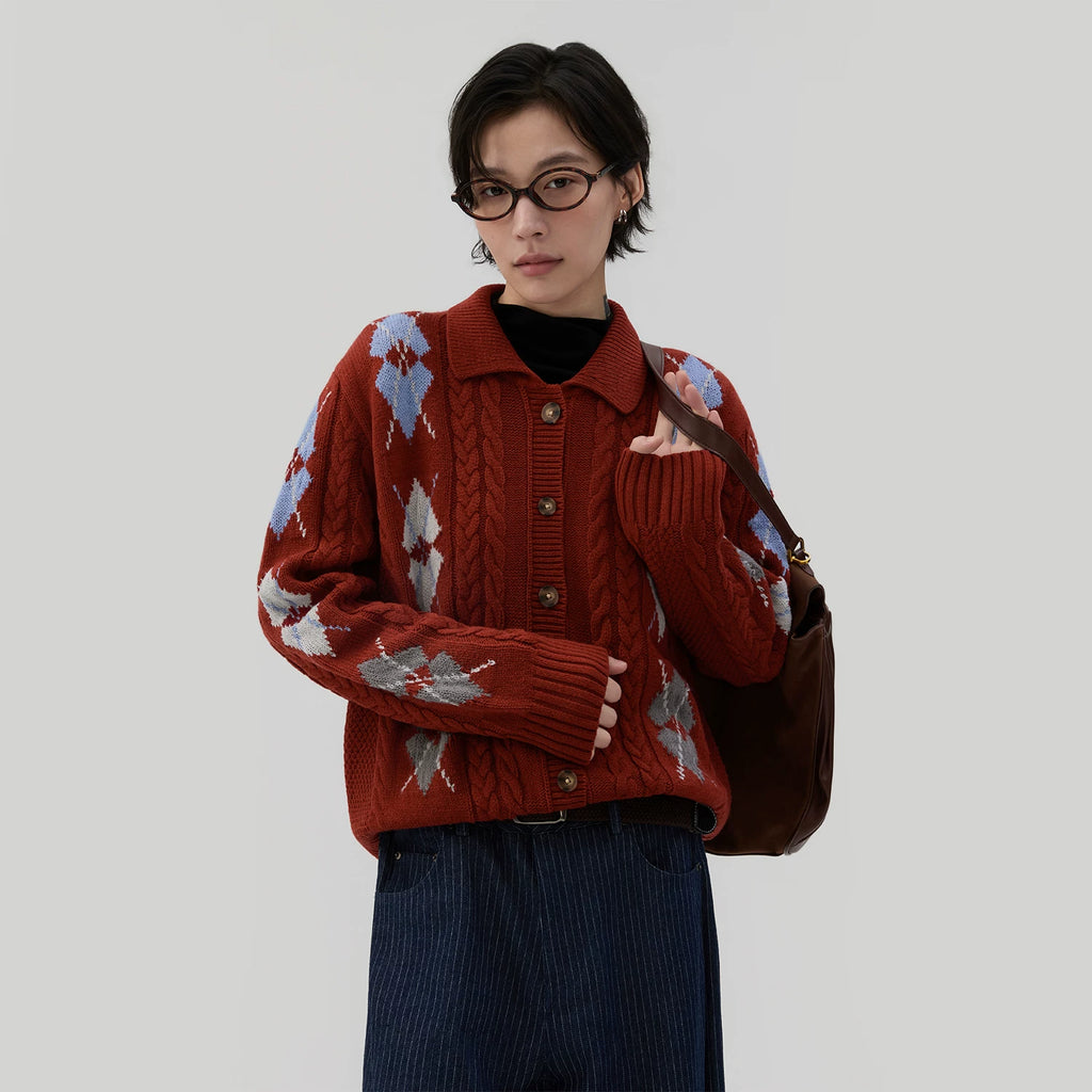 Sameuoo Rhombus Twist Knitted Sweater