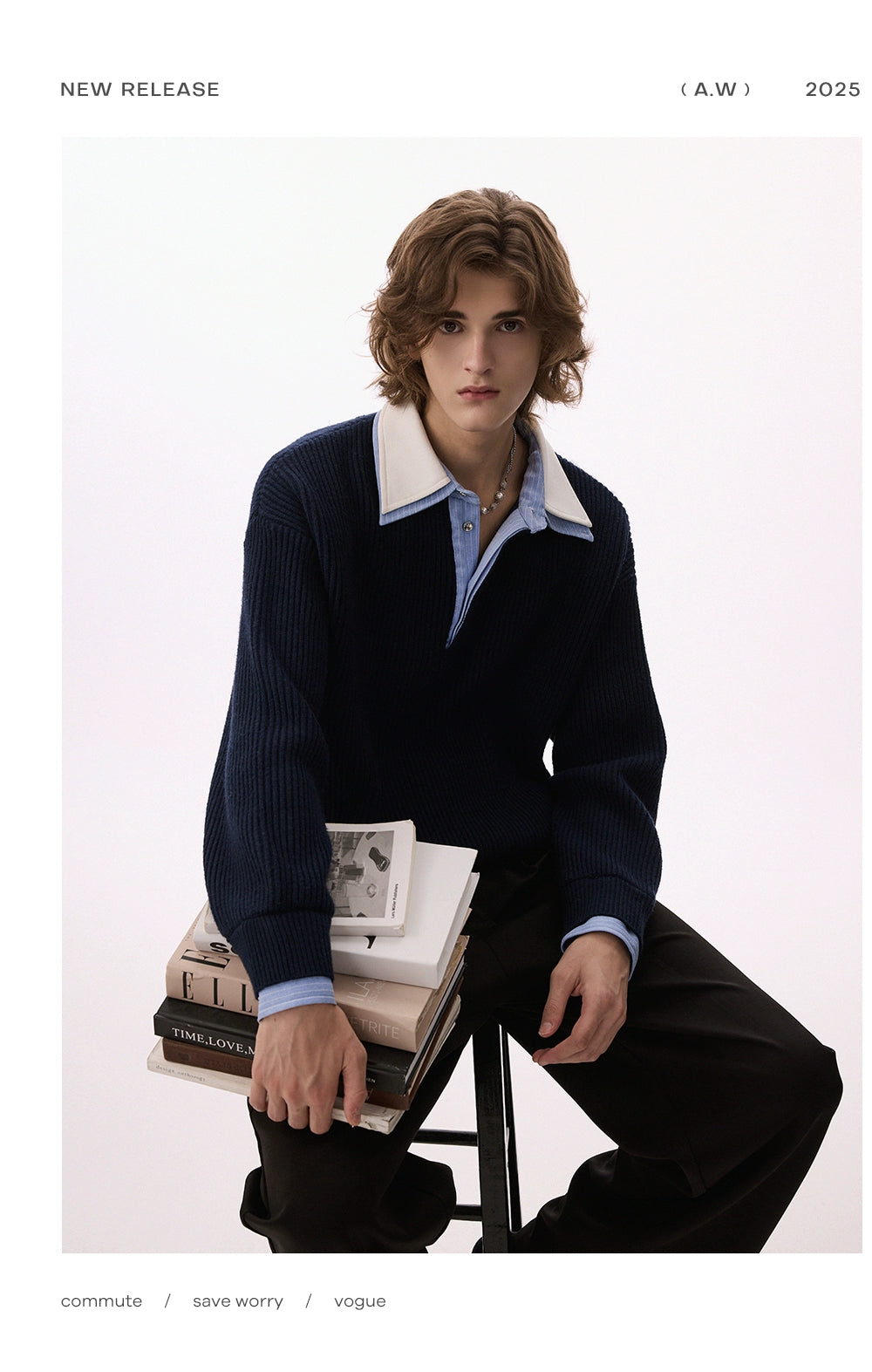 CHOR POLO Collar Casual Simple Versatile Knitted Sweater