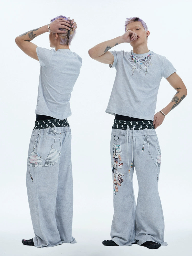 DND4DES Y2K Millennium Style Cartoon Chain Printing Slim Tee