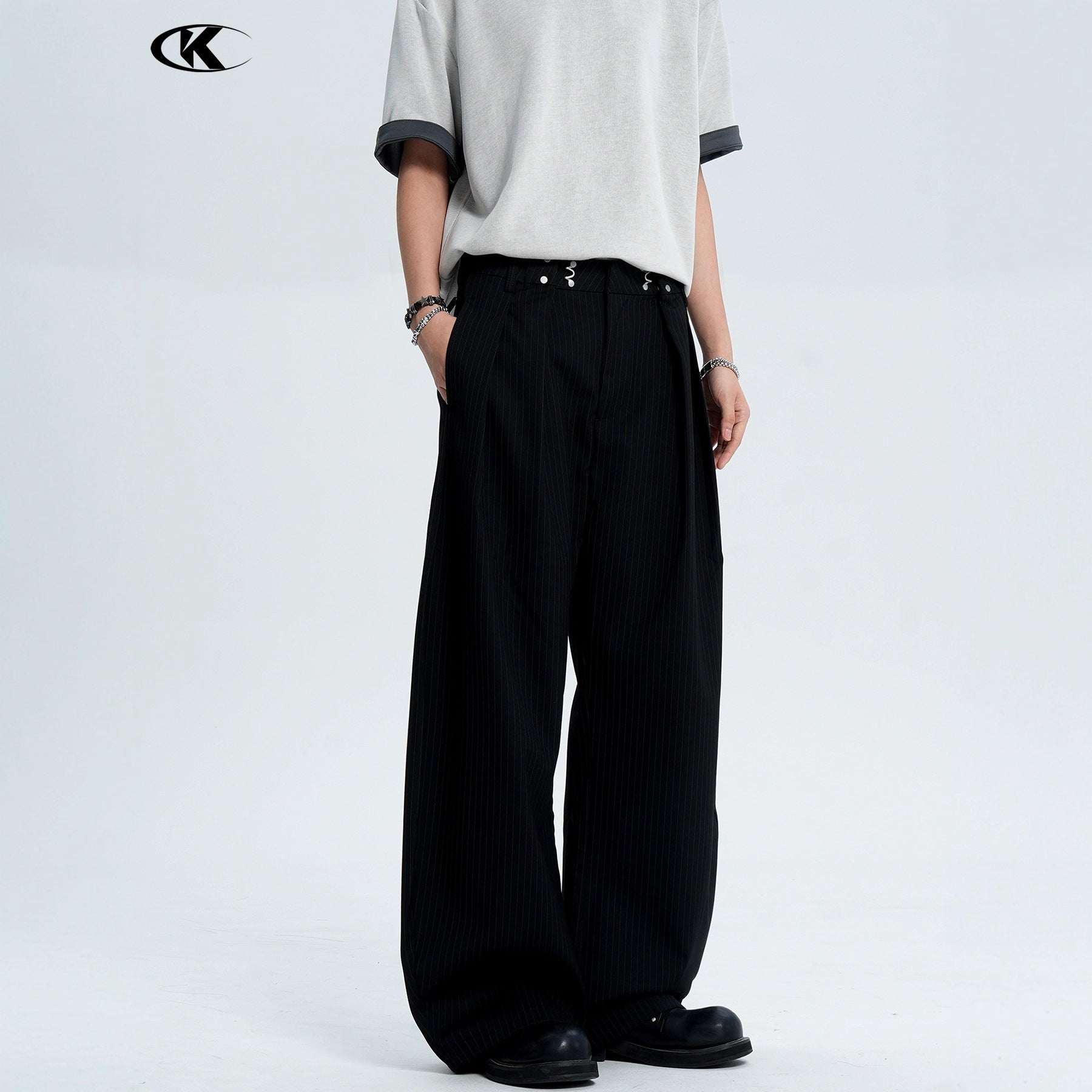 11KN Striped Skinny Casual Wide Leg Pants