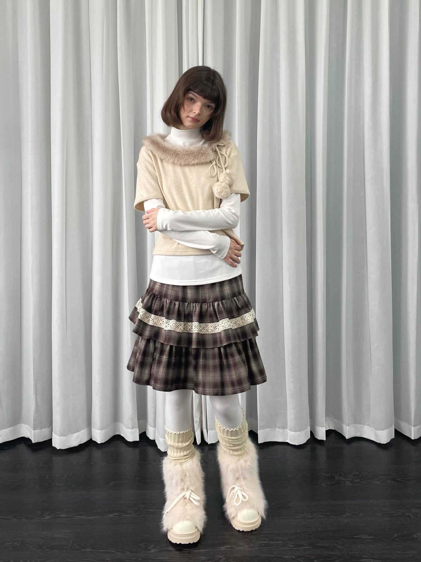 Loosesmell Plaid Patchwork Lace Double Dress