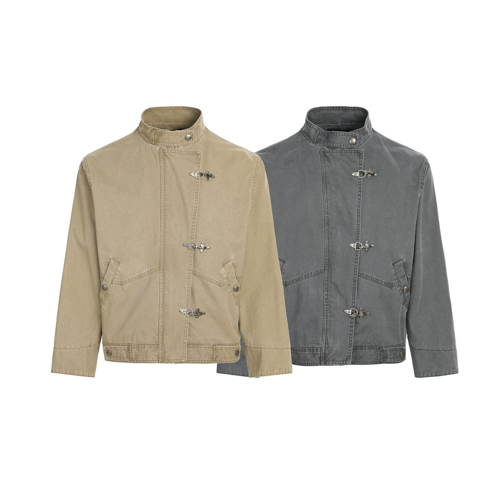CHANYOOU Retro Premium Sense Aircraft Buckle Stand-up Collar Jacket