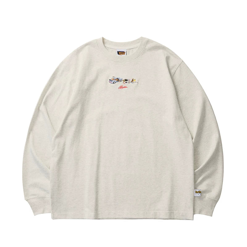 Battles Embroidery Contrast Printing Crew Neck Long Sleeve