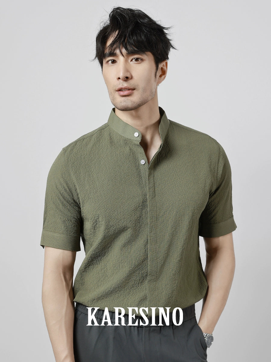 KARESINO Breathable Seersucker Stand-up Collar Shirt