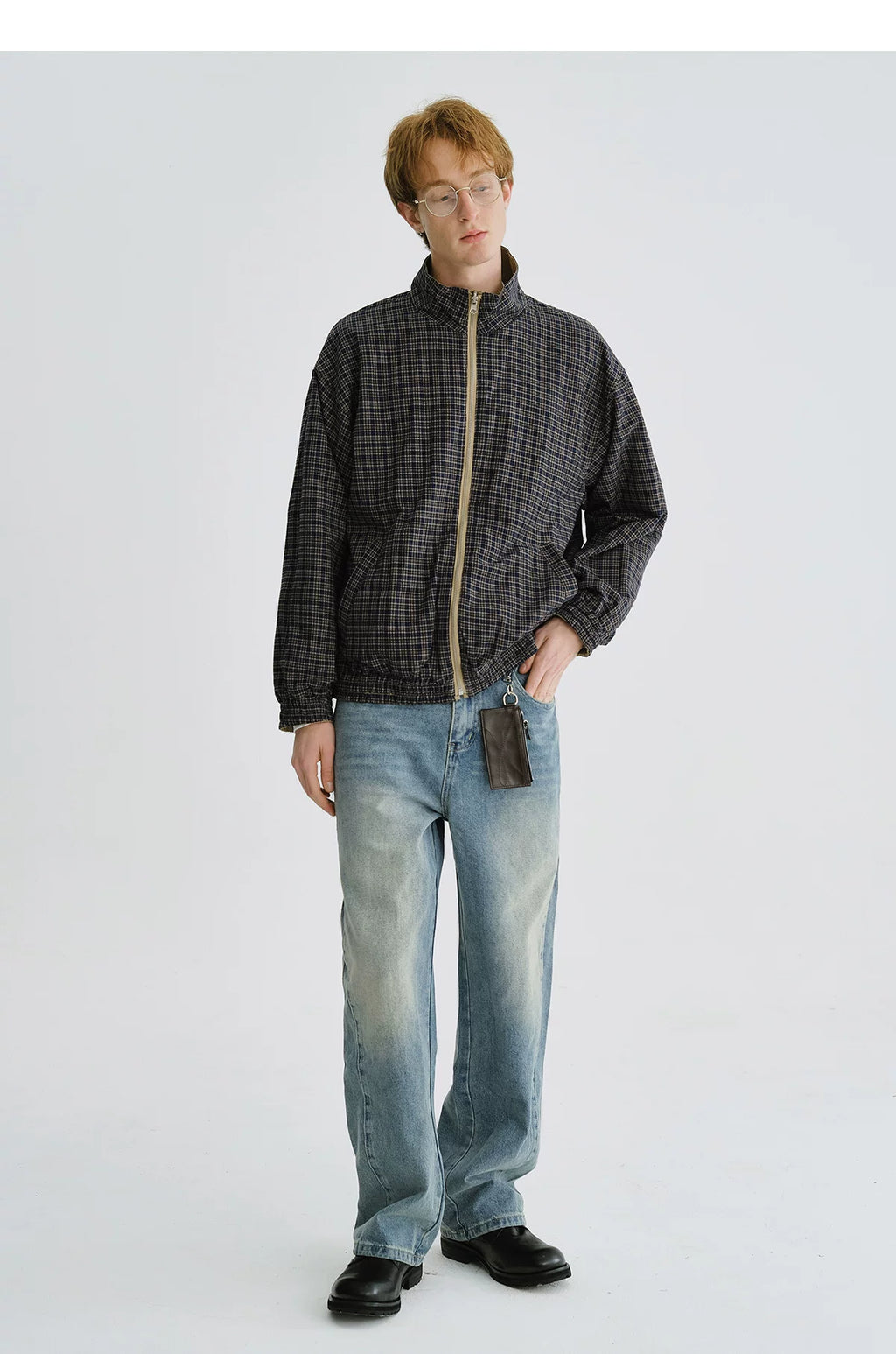 LIVINGTOWN Vintage Stand Collar Versatile Reversible Plaid Jacket