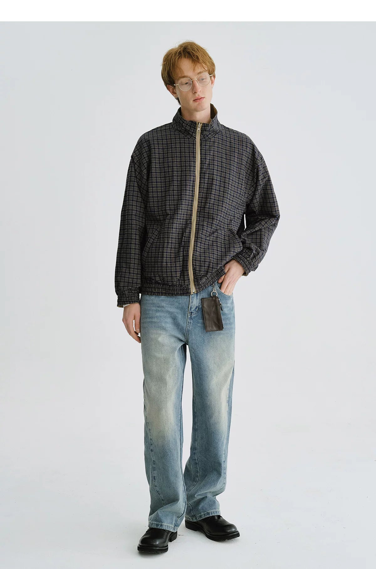 LIVINGTOWN Vintage Stand Collar Versatile Reversible Plaid Jacket