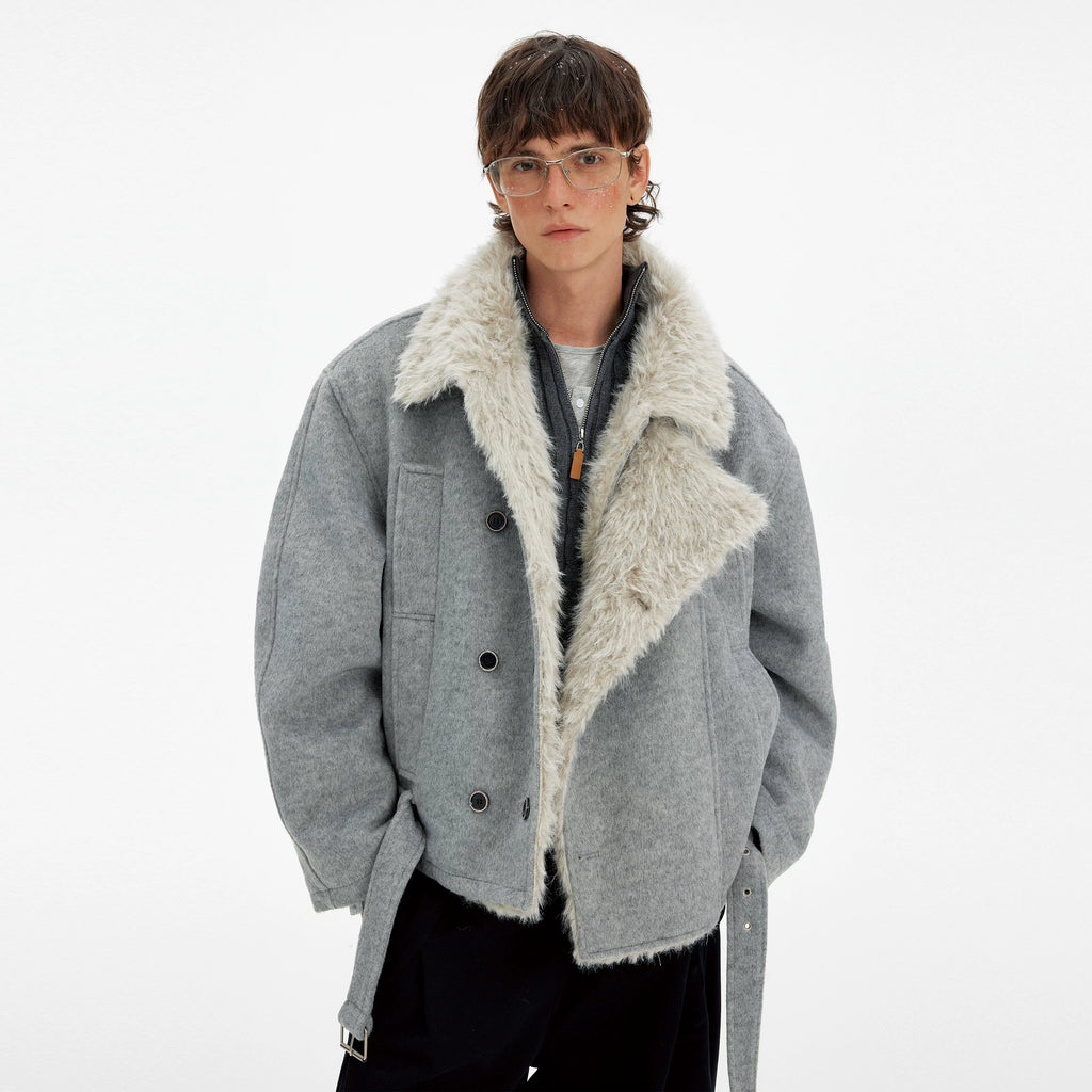 MADWITCH Vintage Premium Double-breasted Fur Collar Cotton Jacket