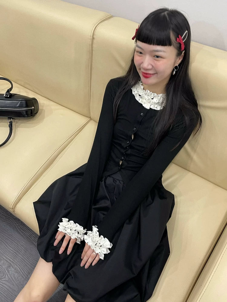 Loosesmell Polka-dot Lace-knit Cardigan