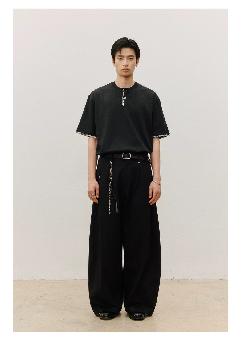 LR Double-pleated Rivet Casual Pants