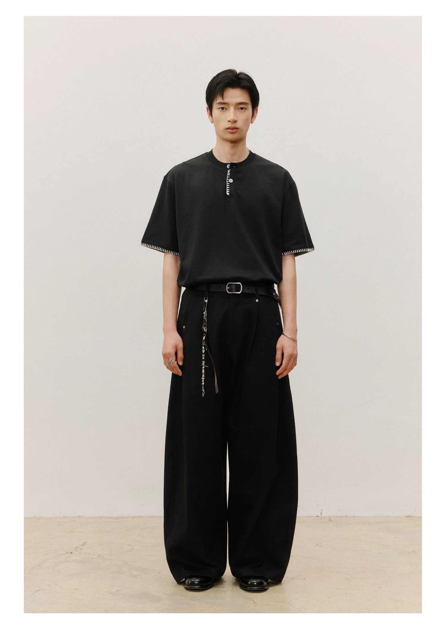 LR Double-pleated Rivet Casual Pants