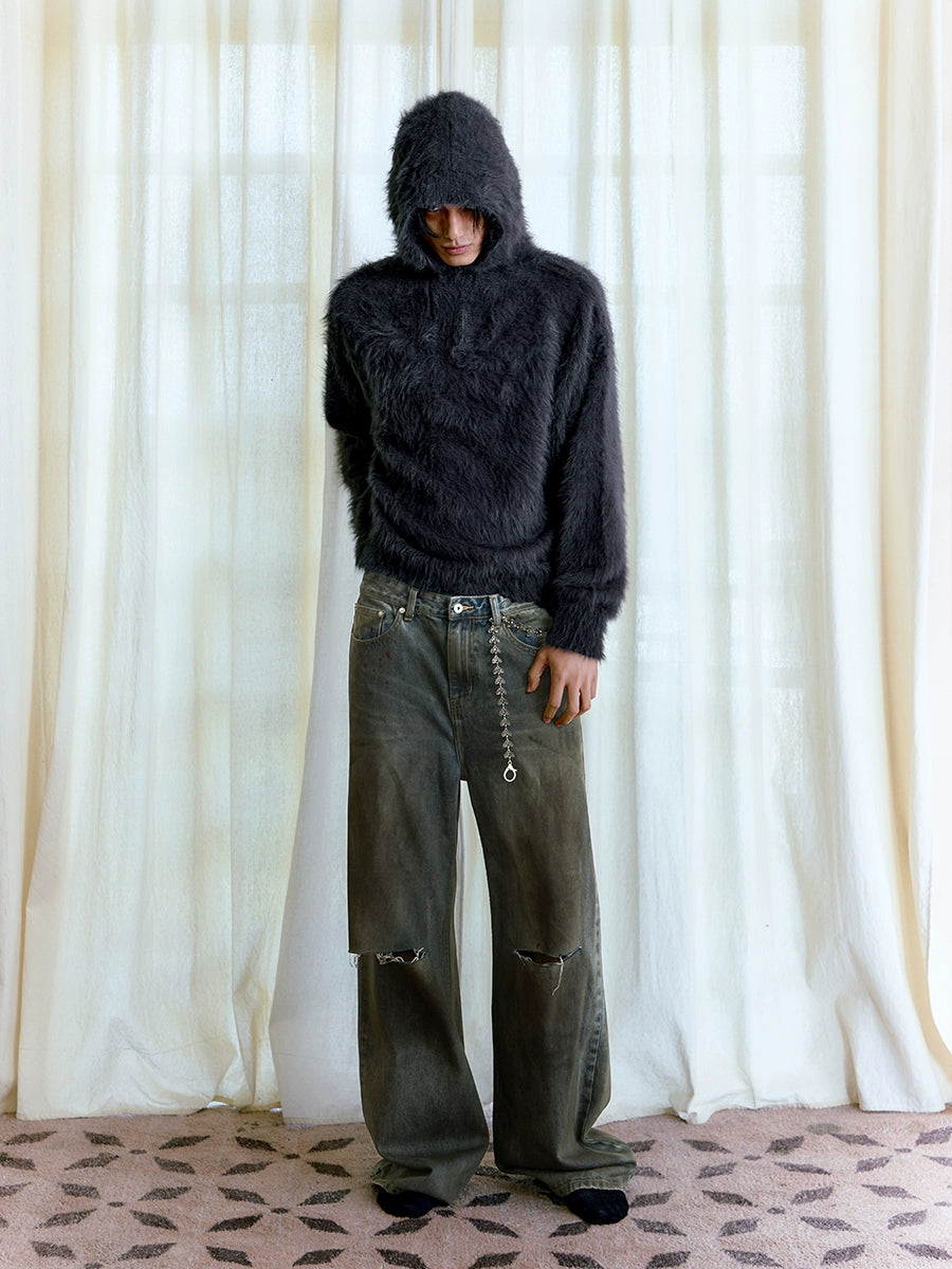 JCAESAR Ink-splashed Dirty-dyed Straight Jeans