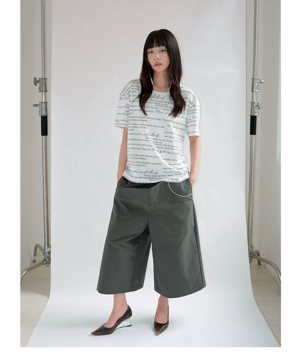 FUNKYFUN Full Print Poster Text Loose Casual Tee