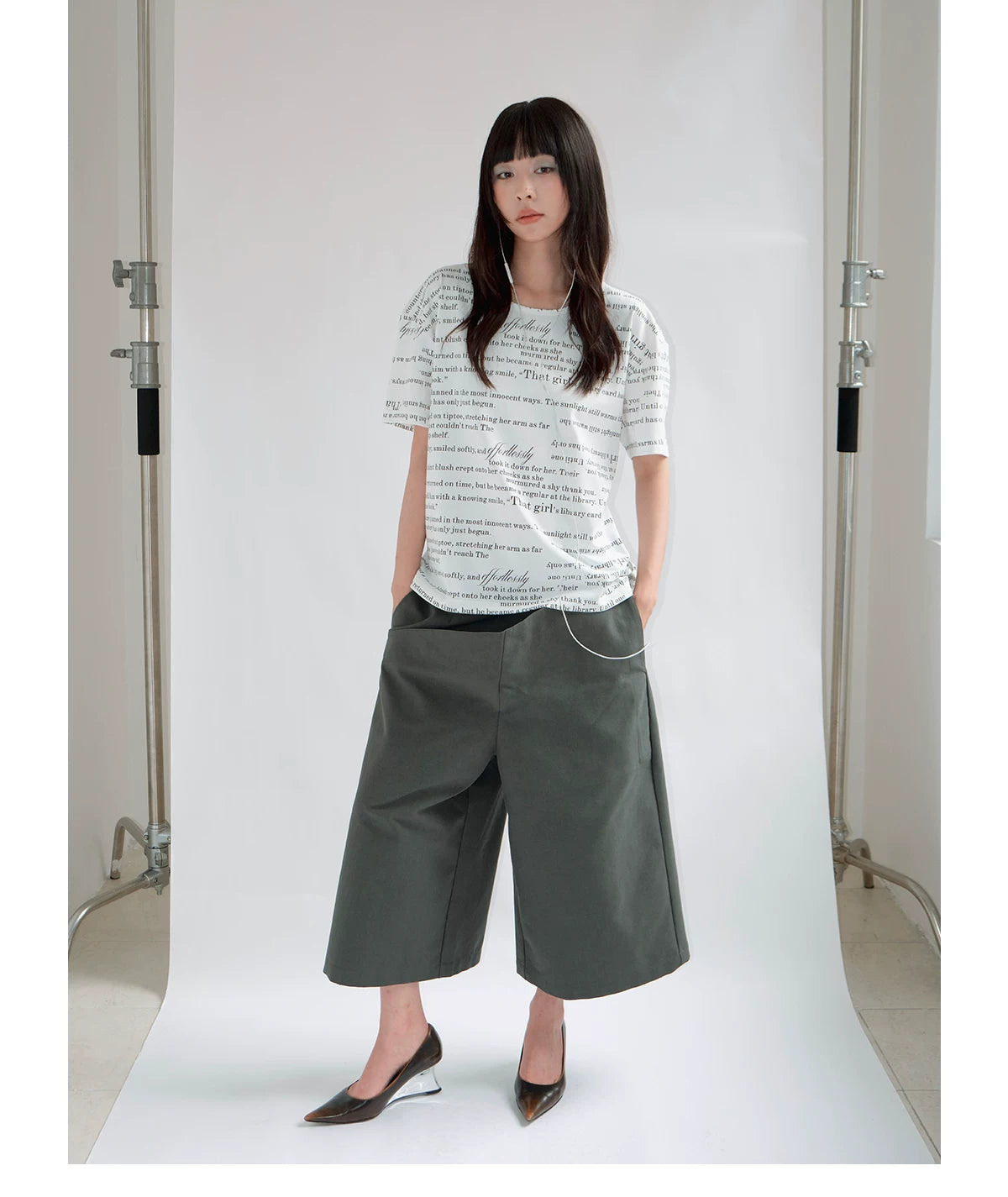 FUNKYFUN Full Print Poster Text Loose Casual Tee