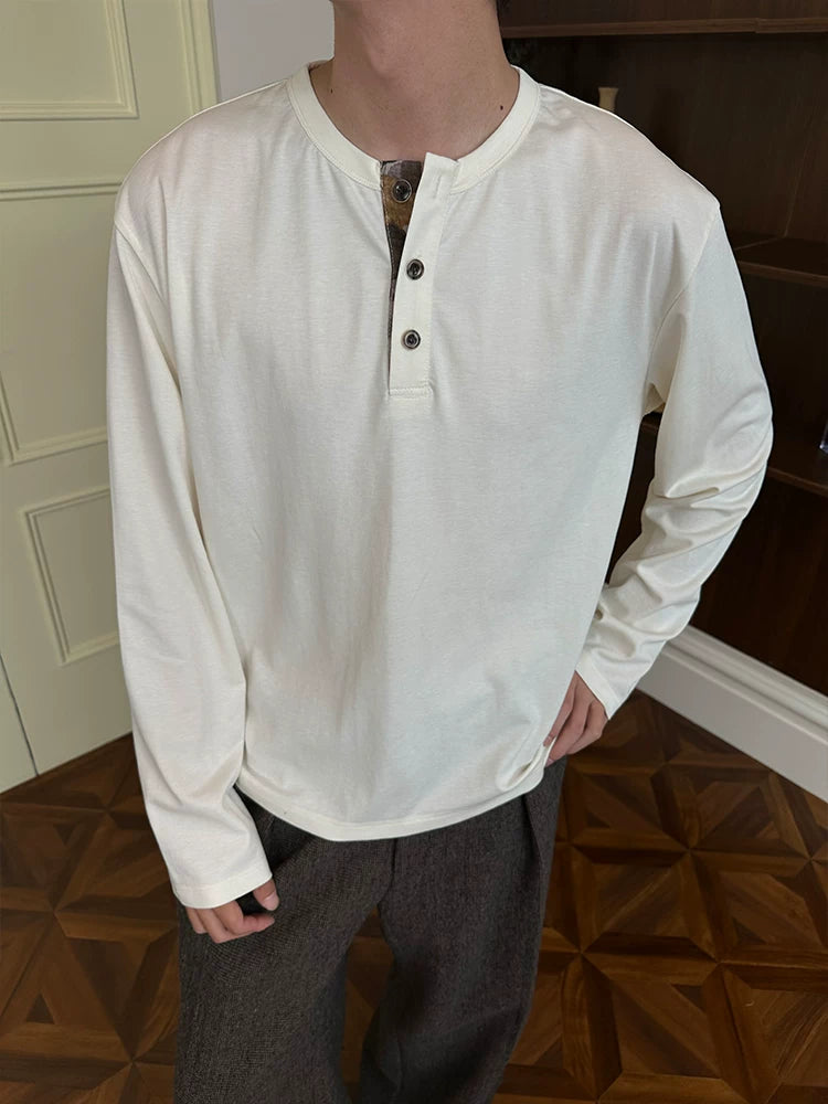 KREATE Contrast Henry Neck Bottom Shirt Long Sleeve