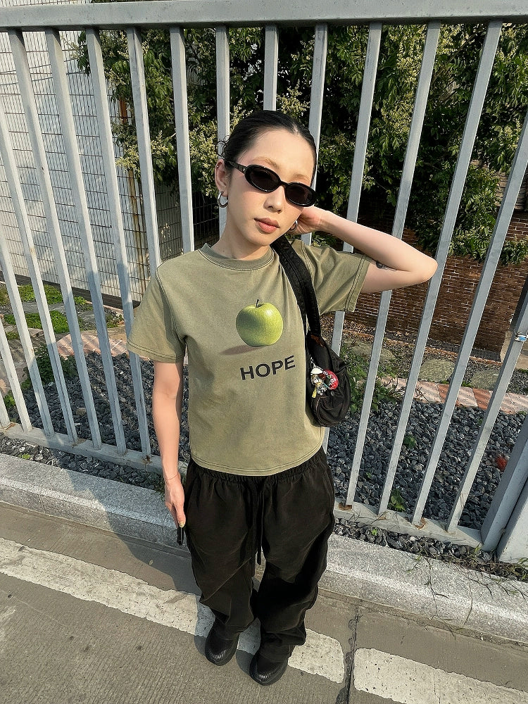 MMBBT Green Apple Print Front Shoulder Short Tee