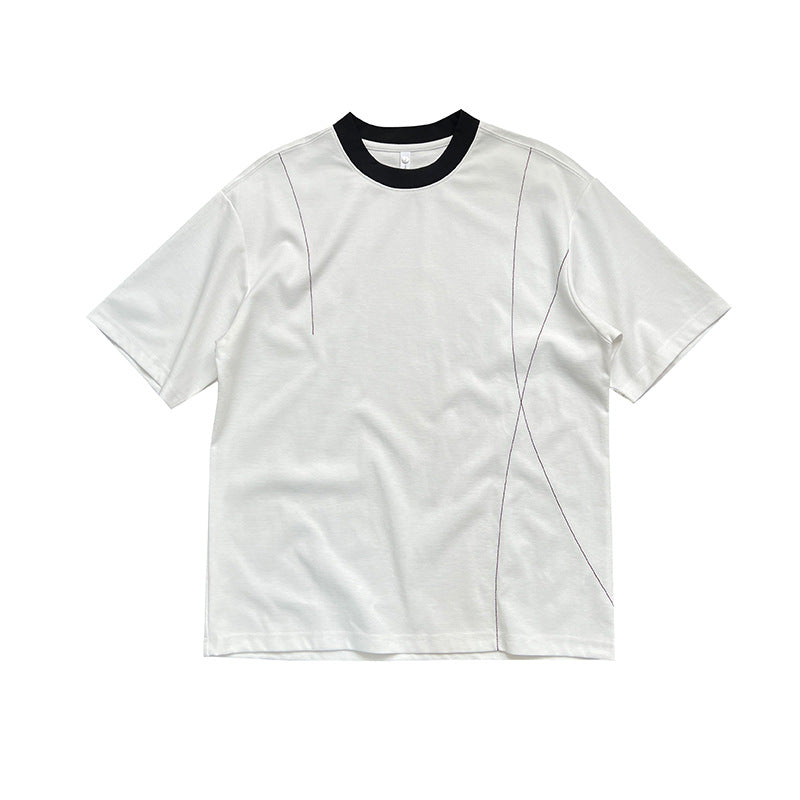 UNF Contrasting Round Neck Casual Front Shoulder Tee