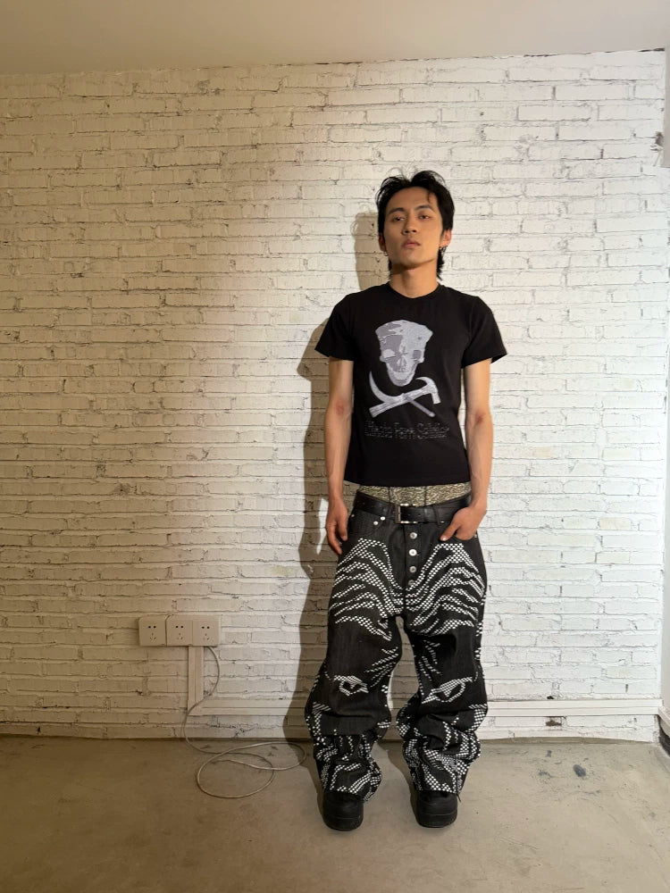 CHAI White Ink Skull Printing Comfortable Slim Tee
