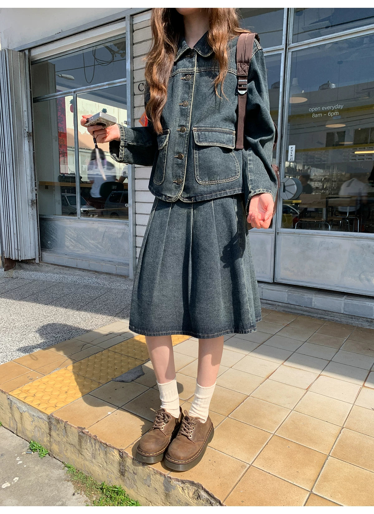 KANO Vintage Denim Jacket Skirt Set
