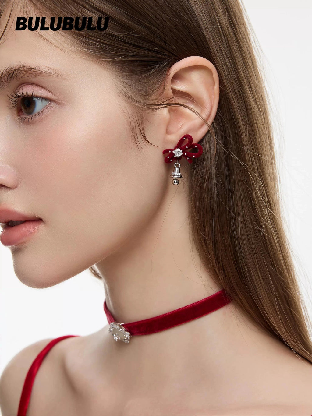 BULUBULU Christmas Red Velvet Bow Stud Earrings