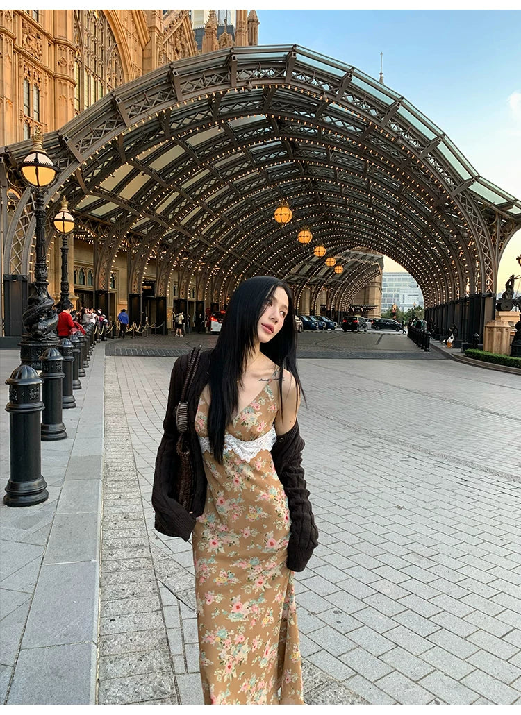 YOUNG KYLIN Floral Suspender Dress