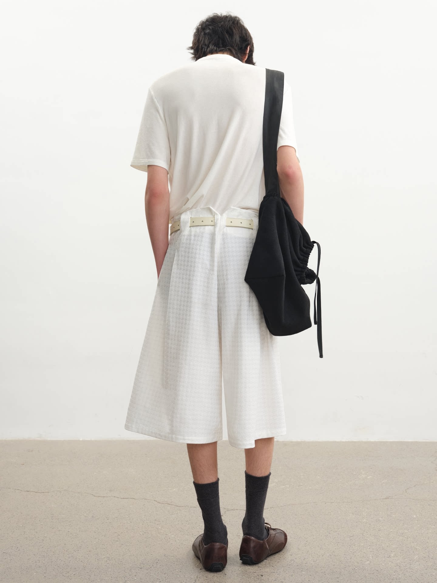 JCAESAR Leather Drawstring Messenger Bag