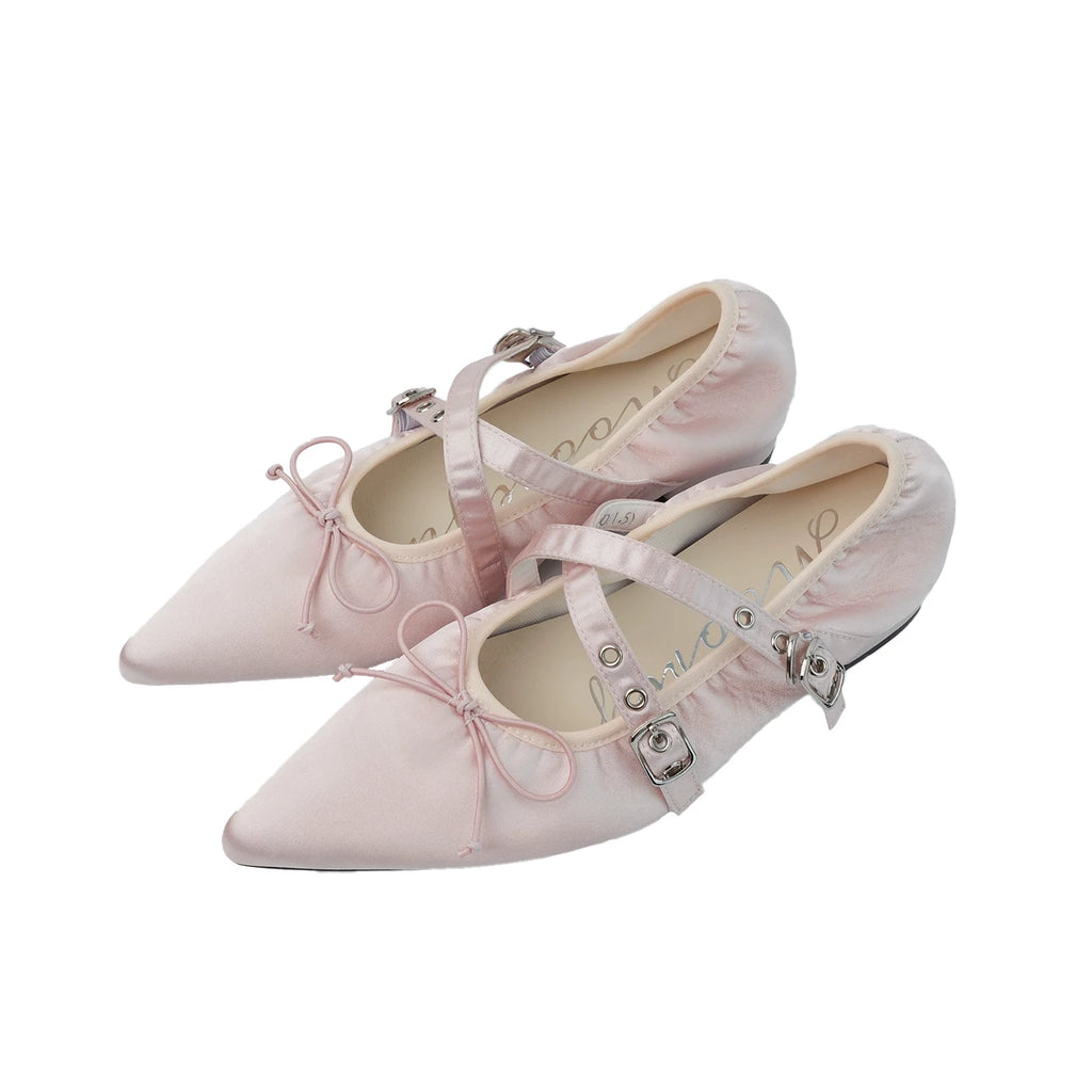 Mooreyu Pointed Head Shallow Mouth Bow Cross Strap Single Shoe