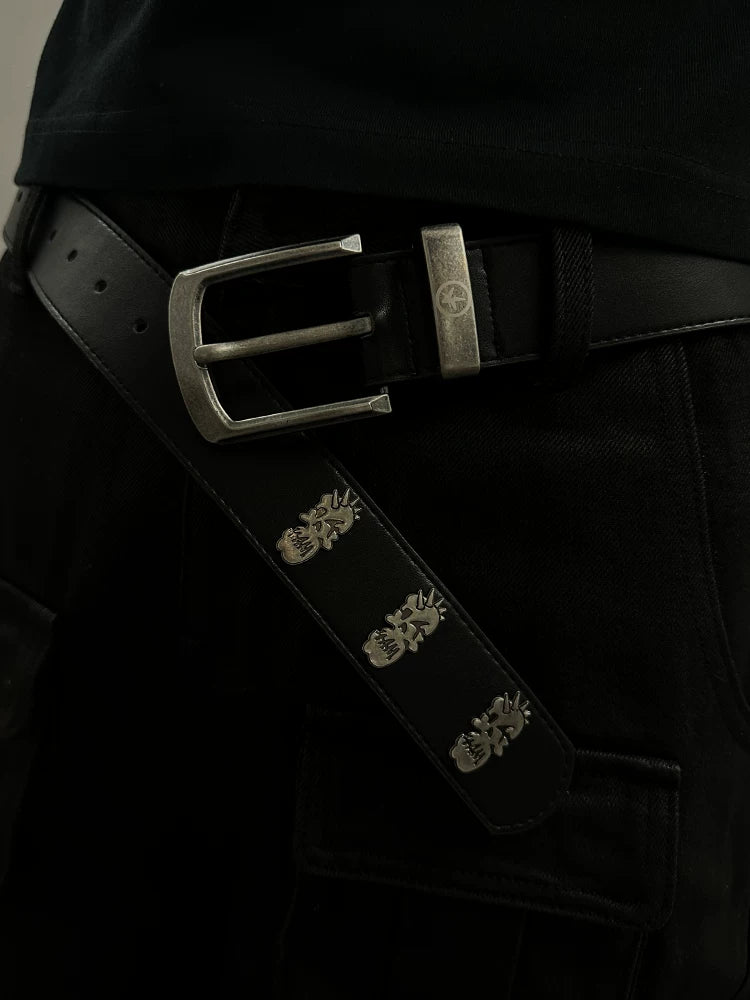 4AM Retro Rivet Metal Skull Logo Belt