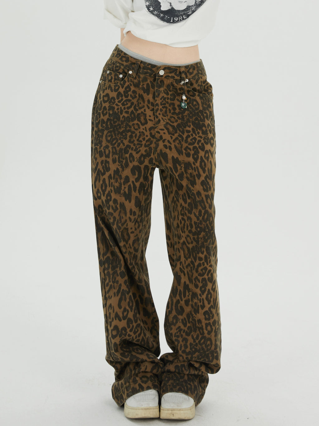 ZAVK Leopard Wide Leg Straight Jeans