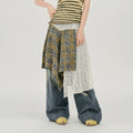 Girlyhalo Irregular Lace Plaid Fart Curtain