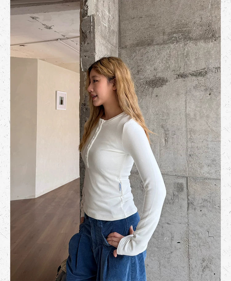 CCYE Front Shoulder Slim Fit Henry Collar Long Sleeve