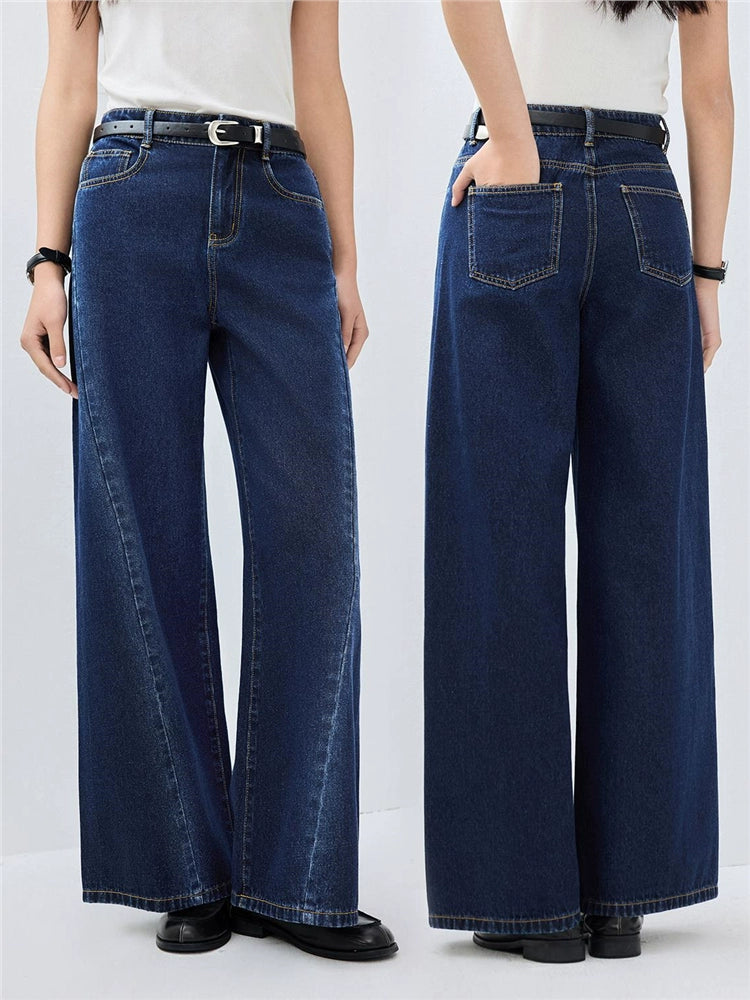 Giordano Side Bone Forward Pants High Waist Wide Leg Jeans