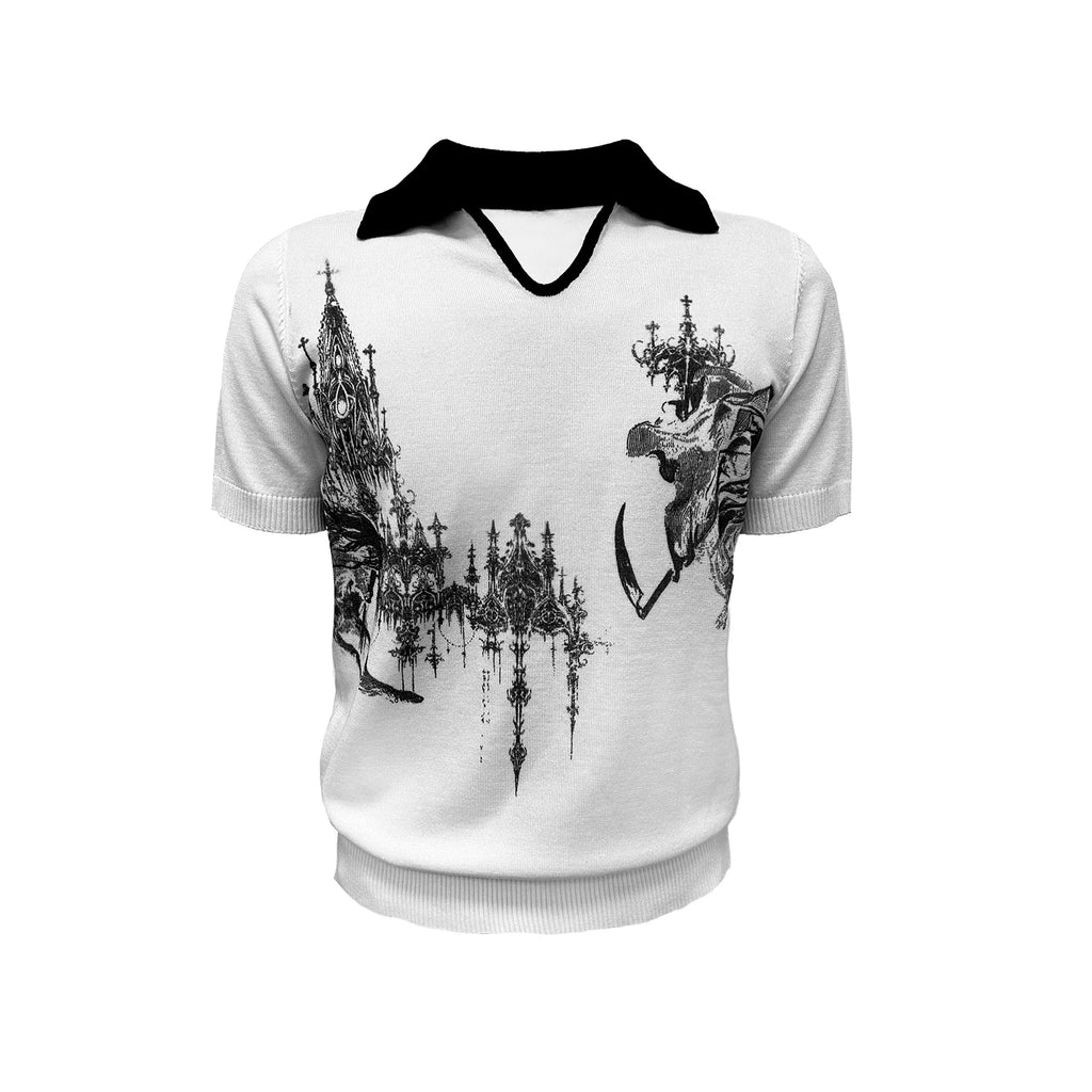 WANNA LAB Front Shoulder V-neck Polo Knitted Tee