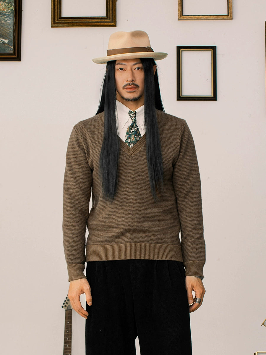 SOARIN British Vintage V-Neck Long Sleeve Knitted Sweater