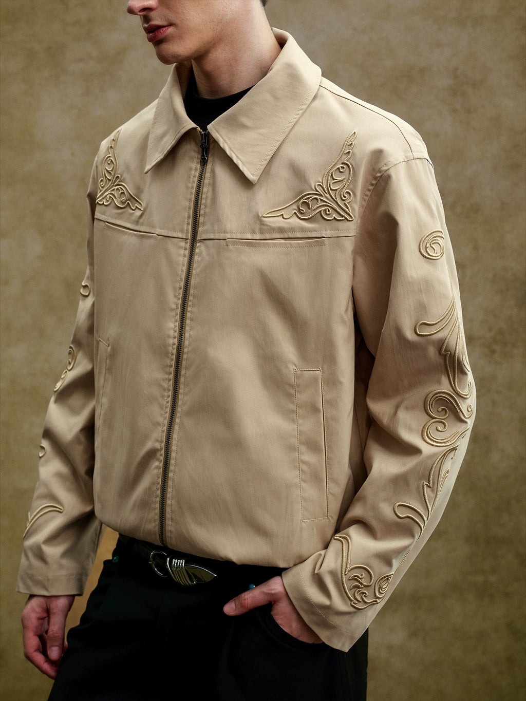 YADcrew Vintage Three-dimensional Line Carved Lapel Jacket