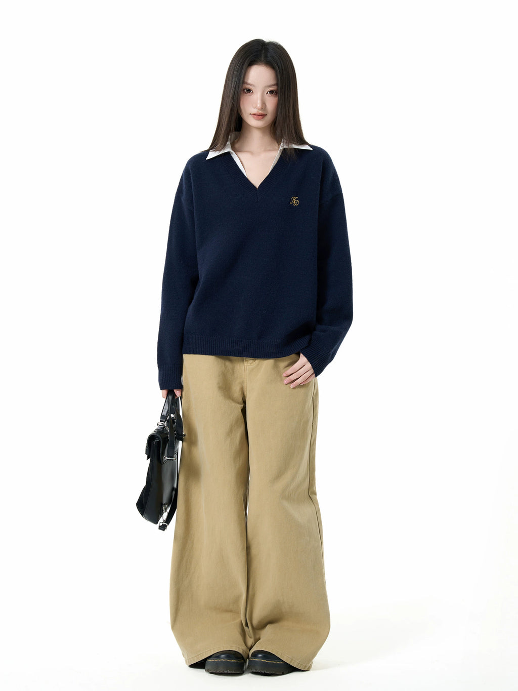 IiamX Fake Two-piece Polo Collar and Shoulder Sweater.
