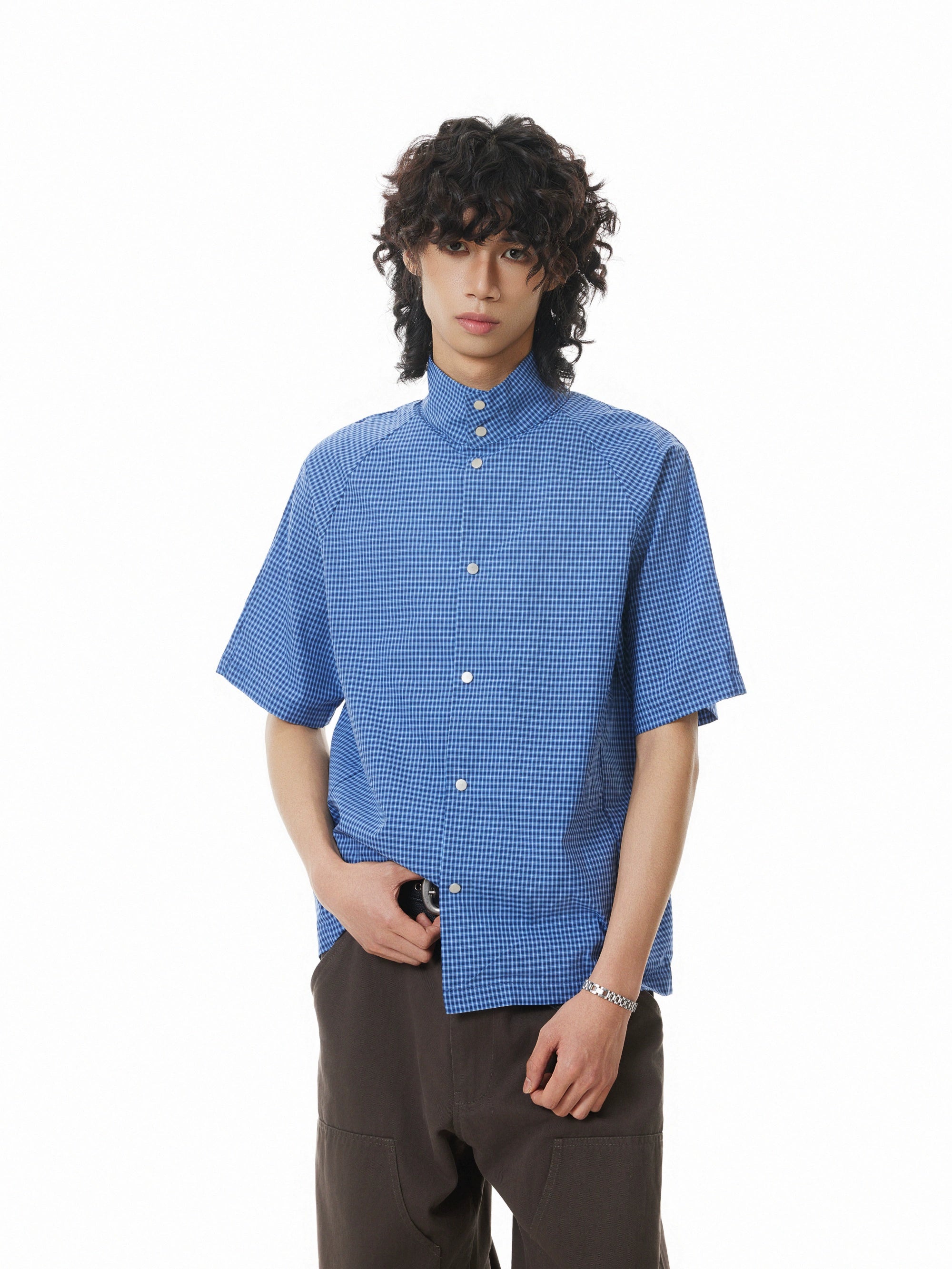 BTSG Niche Plugged Shoulder Deconstruction Multi-button Plaid Shirt