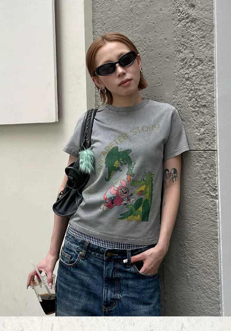 MMBBT Funny Cartoon Print Crew Neck Tee