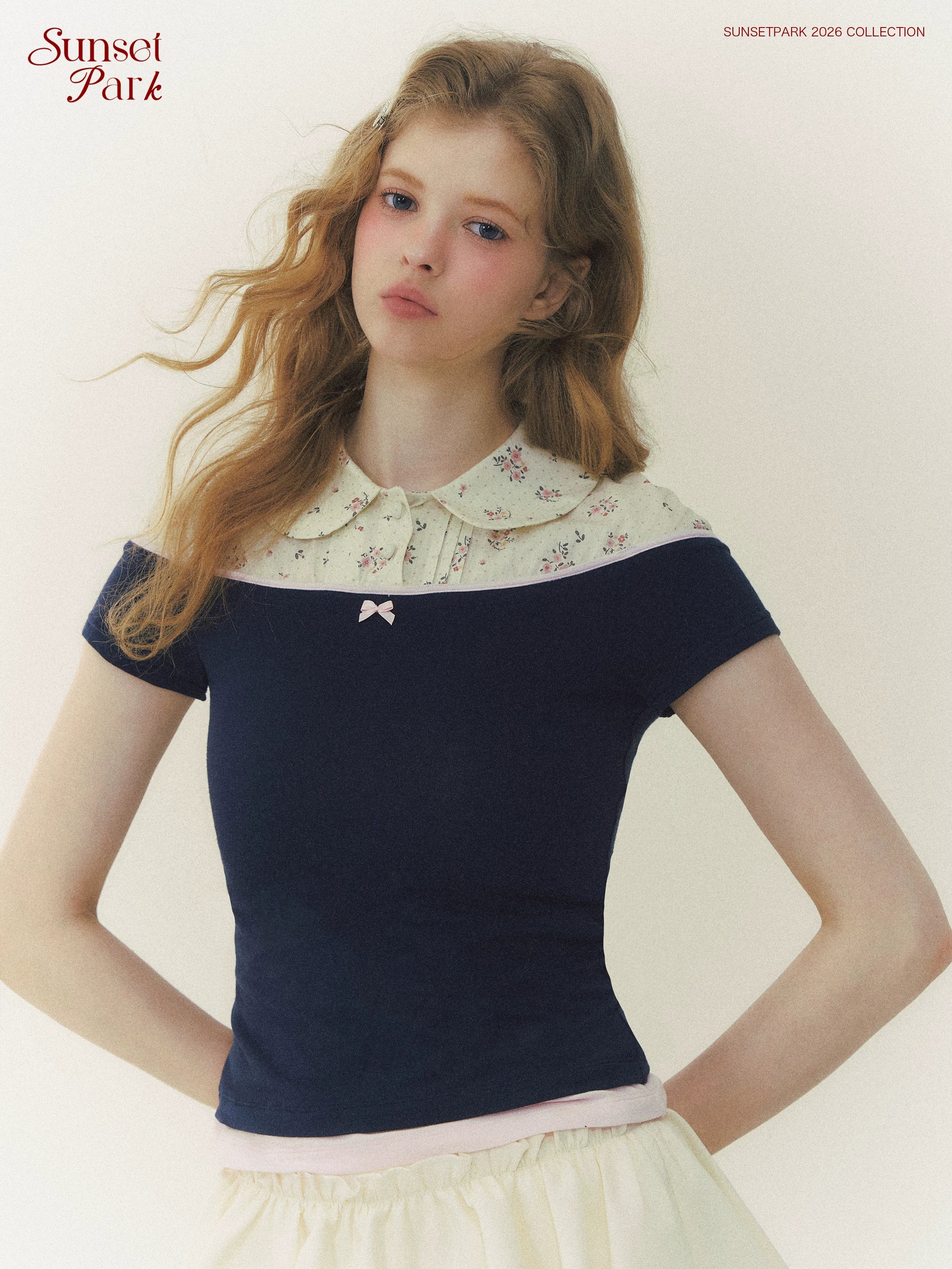 SunsetPark Floral Fake Two-piece Short-sleeved Shirt