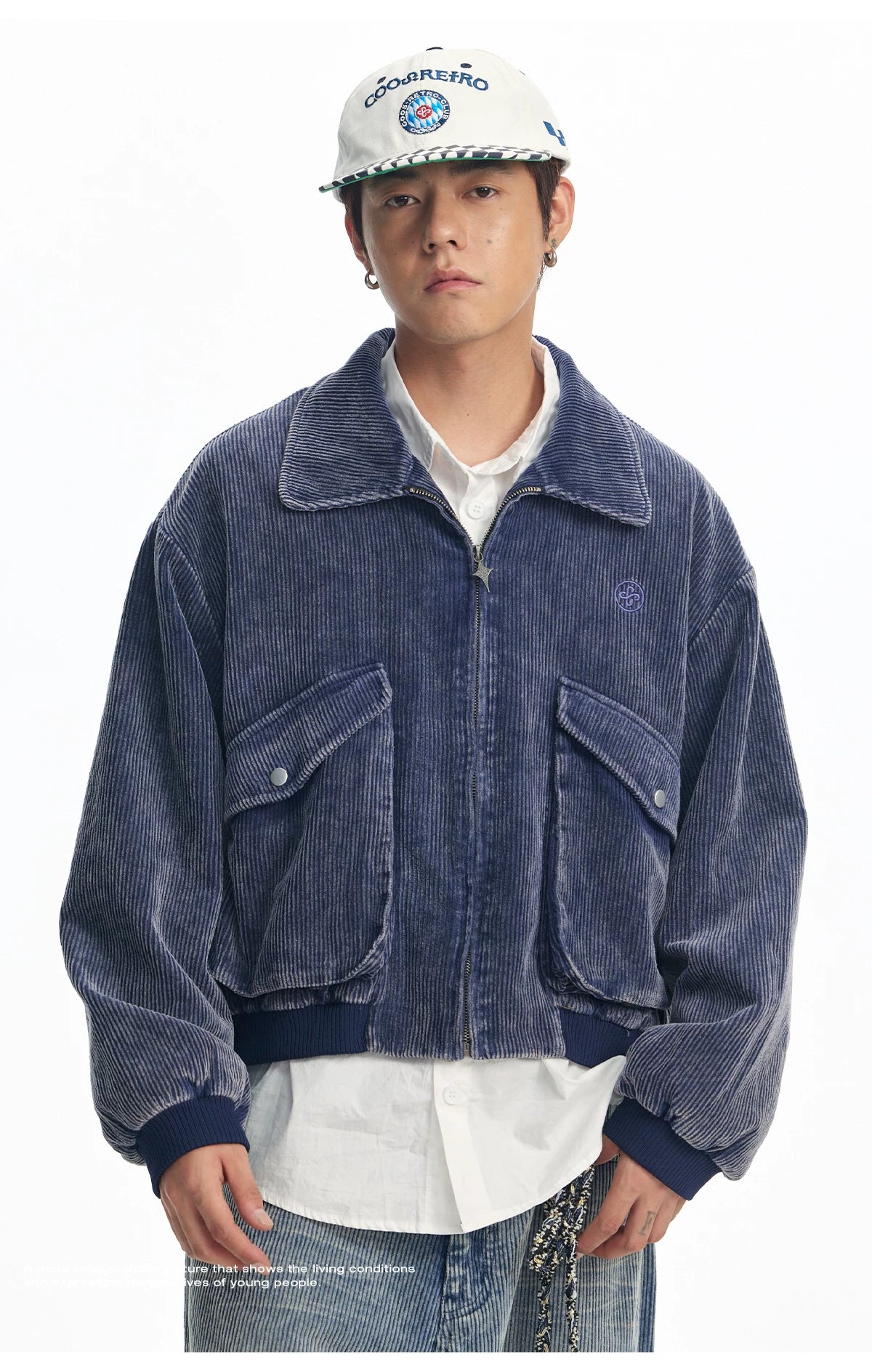 CoosRetro Vintage Big Pocket Corduroy Logo Embroidered Jacket