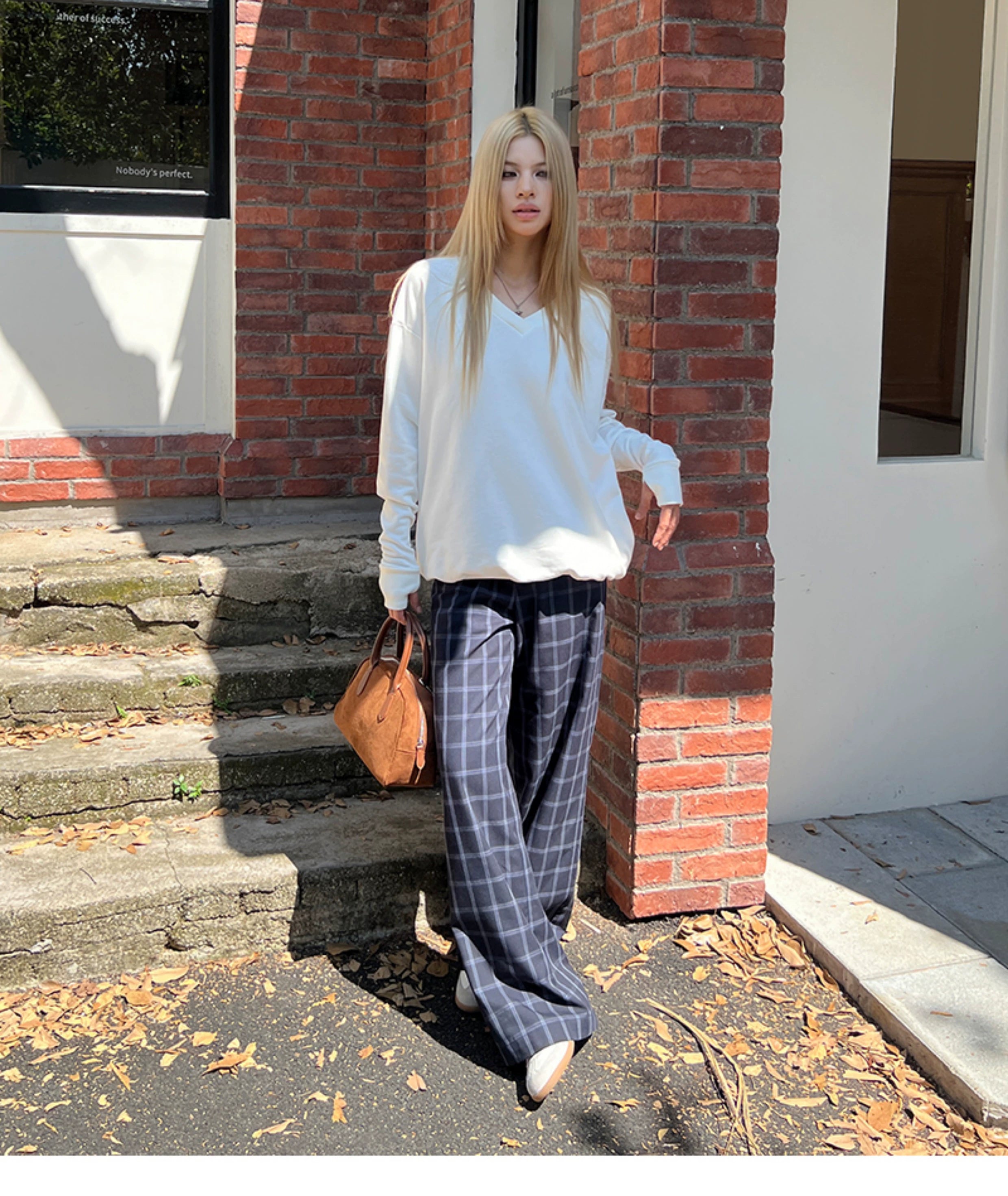 Audwyn Vintage Plaid Loose Straight Casual Pants