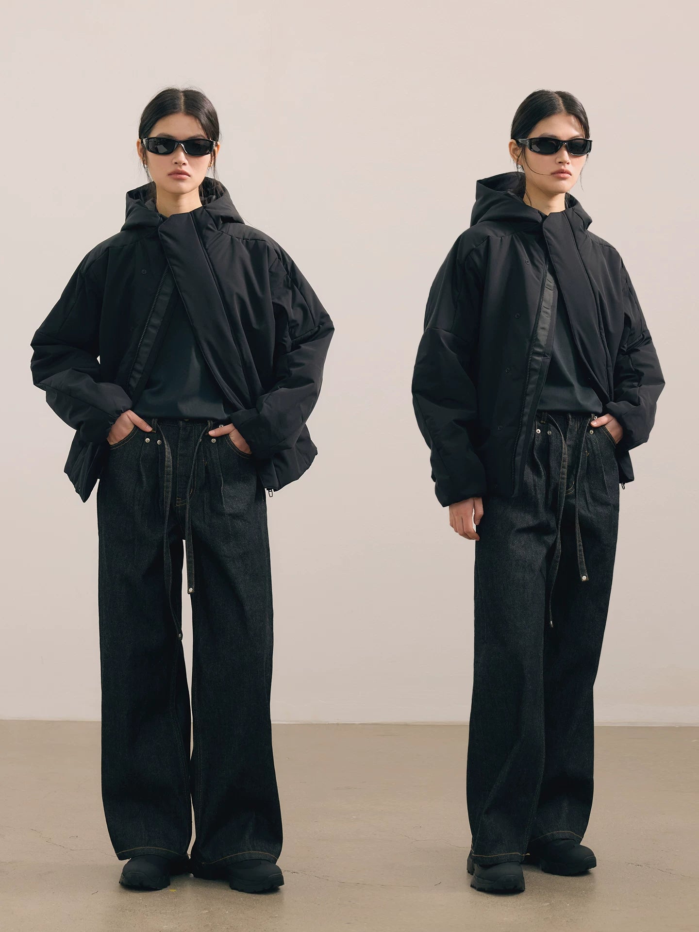 NO LOGO Kanglong Black Feather Kendo Double Pleat A-Line Loose Straight Jeans